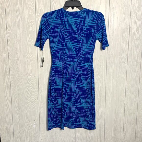 Apt 9 Blue Print Short Sleeve V-Neck Petite Dress Size PXS NWT - Picture 3 of 3